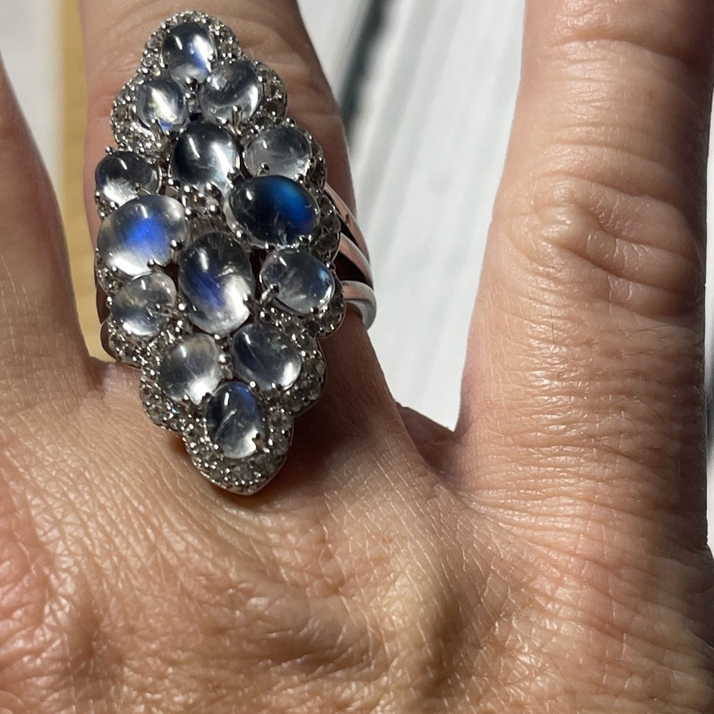 SOLD Colleen Lopez Sterling Silver
Moonstone & White Zircon Statement Ring - Picture 6 of 8